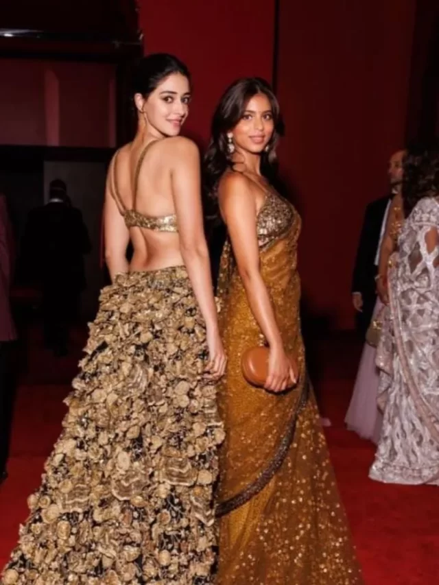 Ananya, Suhana, Khushi, and Shanaya wearing gorgeous golden attire.